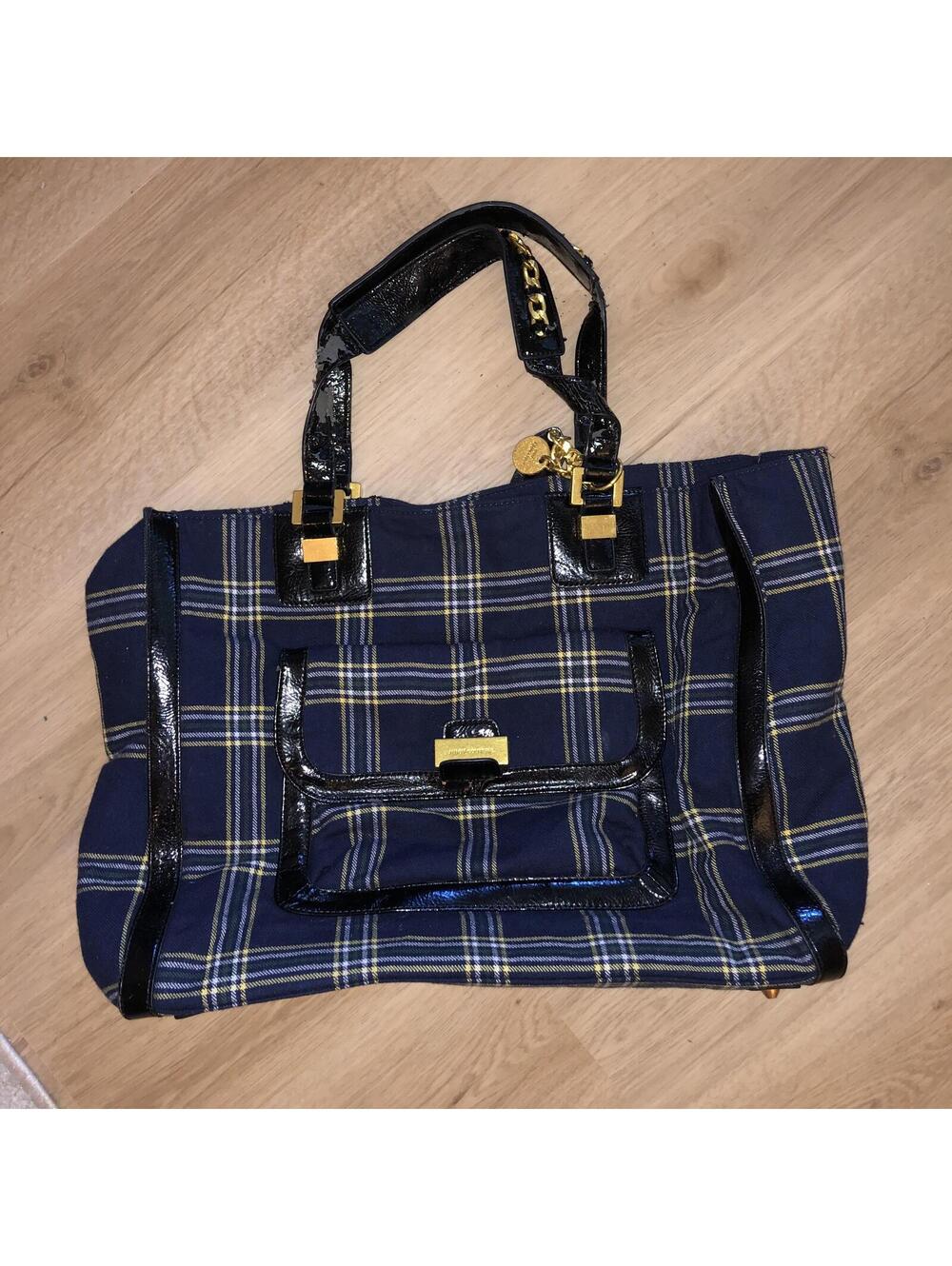 Juicy Couture Nicola Blue Tartan Plaid Tote Duffle Bag Weekender Vintage Y2K